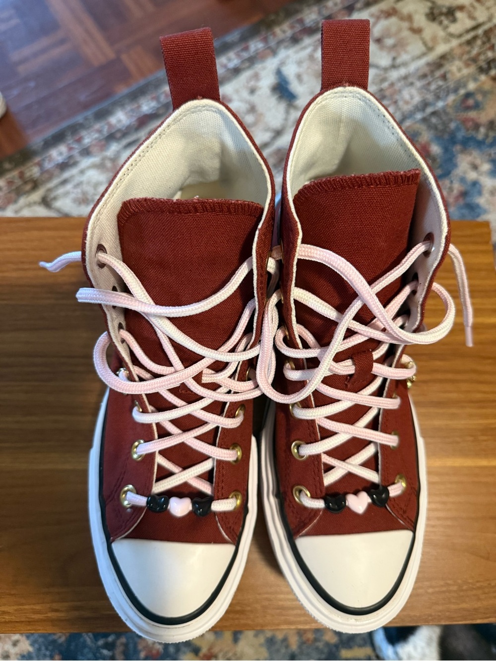 Converse Chuck Taylor platform Canvas High-Top Sneakers with Pink Laces & charms - Picture 2 of 11